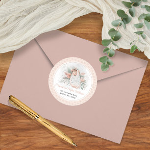 Sticker Rond Oh Baby Floral Girl Baby shower retour Adresse