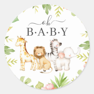Sticker Rond Oh Baby Jungle Baby shower Favoriser Classic Round