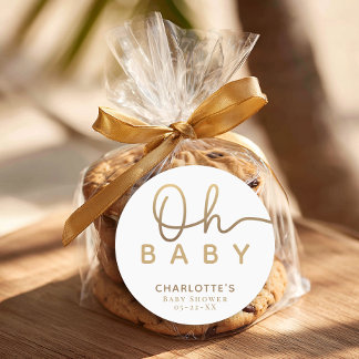 Sticker Rond Oh Baby Little Pearl Ocean Baby Shower Favor 