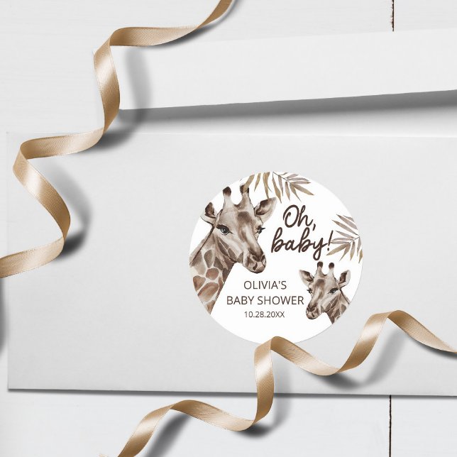 Sticker Rond Oh Baby Mama et Baby Giraffe Baby shower neutre (Créateur téléchargé)