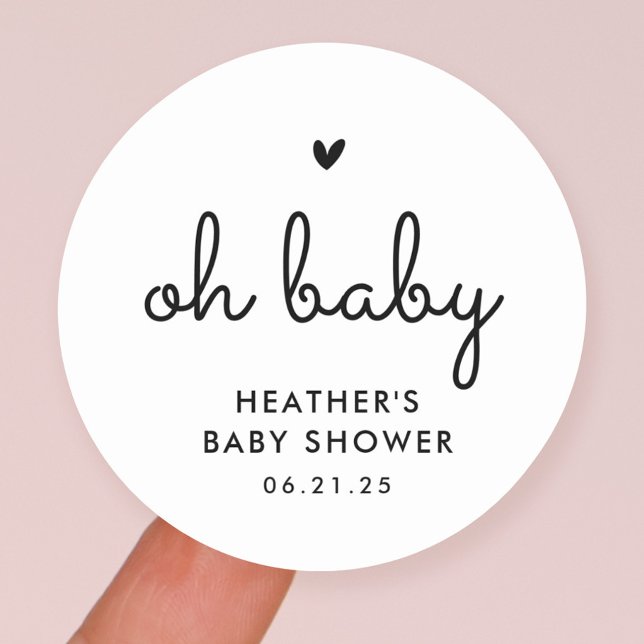 Sticker Rond Oh Baby Minimalist Baby shower Favoriser (Créateur téléchargé)