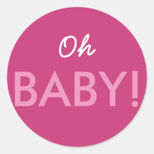 Sticker Rond Oh Baby Modern Baby shower rose ou bleu saupoudrer