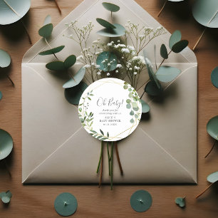 Sticker Rond Oh Baby Modern Green Baby shower Feuille Classique