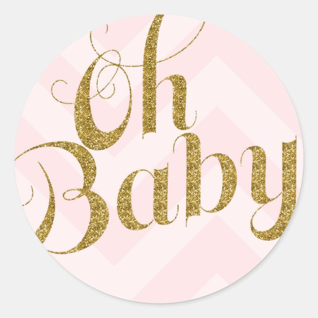 Sticker Rond Oh Baby - parties scintillant d'or rose Chevron Fa (Devant)