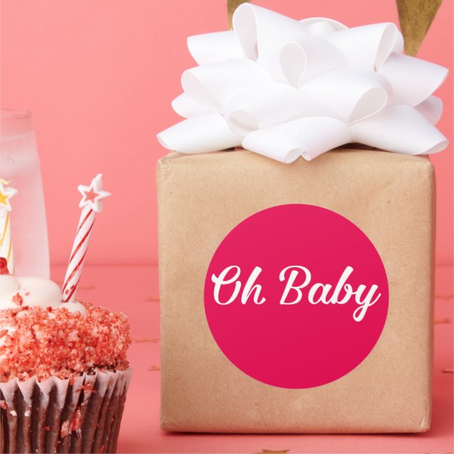 Sticker Rond Oh Baby Personnalisé Fille Rose (Fête)