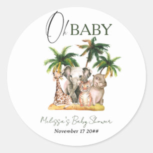 Sticker Rond Oh Baby Safari Animaux sauvages Baby shower tropic