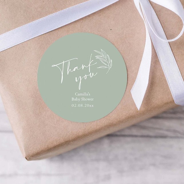Sticker Rond Oh Baby Sage Vert Baby shower moderne Merci (Créateur téléchargé)