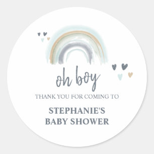 Sticker Rond Oh Baby shower garçon Blue Boho Rainbow Merci Cl