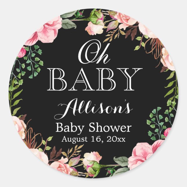 Sticker Rond Oh Baby shower Moderne Romantique Décor Floral (Devant)