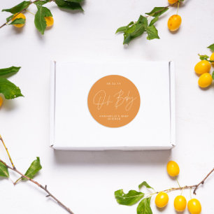 Sticker Rond Oh Baby shower script moderne orange élégant