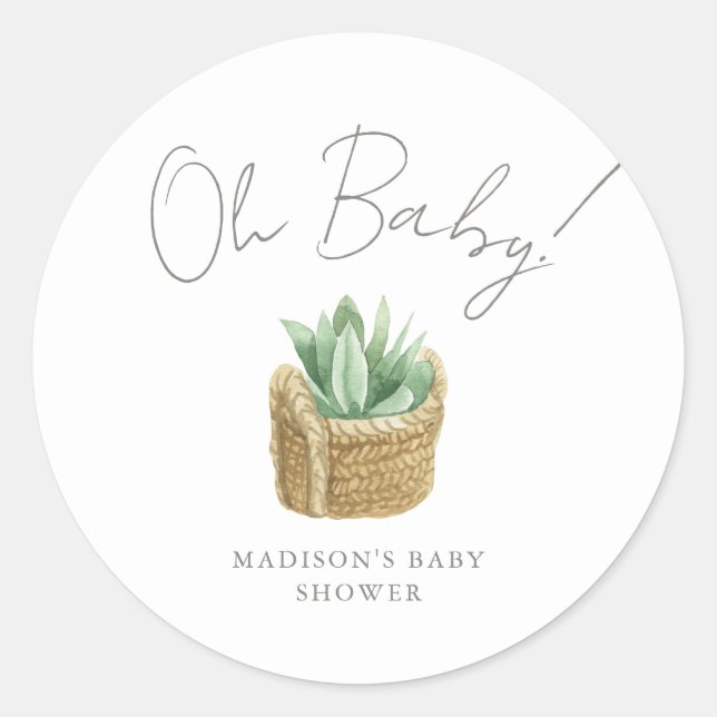Sticker Rond Oh Baby Simple Baby shower Succulent (Devant)