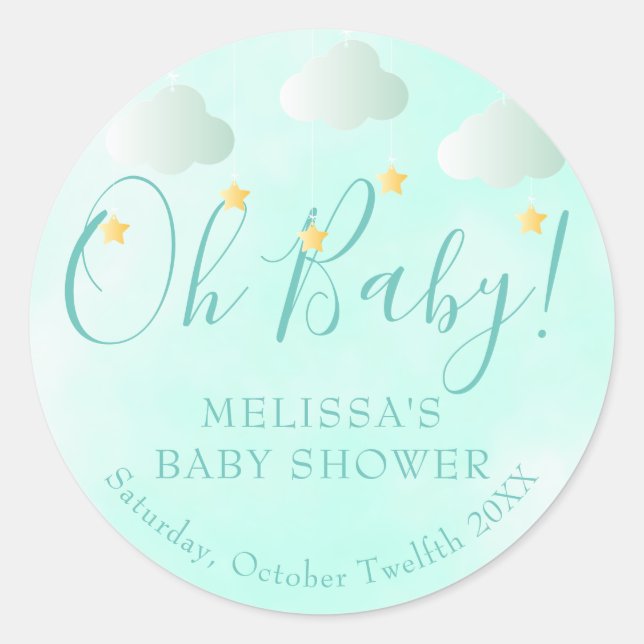 Sticker Rond Oh Baby Twinkle Twinkle Baby shower neutre (Devant)