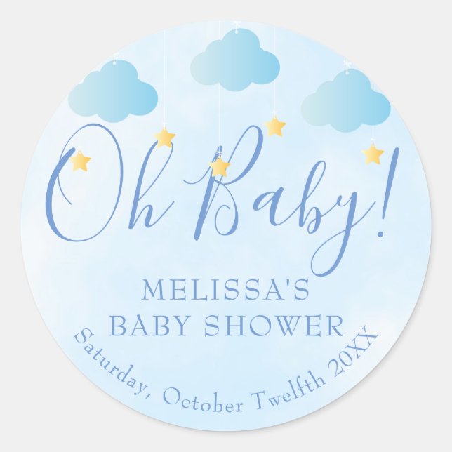 Sticker Rond Oh Baby Twinkle Twinkle Boy Blue Baby Shower (Devant)