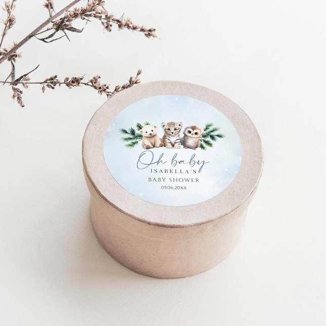 Sticker Rond Oh Baby Winter Woodland Animaux Baby shower (Créateur téléchargé)