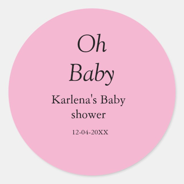 Sticker Rond Oh bébé ajouter nom baby shower date simple minimu (Devant)