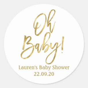 Sticker Rond Oh Bébé baby shower d'or