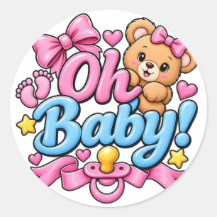 Sticker Rond Oh Bébé ! Conception de célébration de Baby Shower