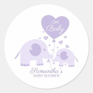 Sticker Rond Oh Bébé Éléphant Violet Adorable Faveur de Baby Sh