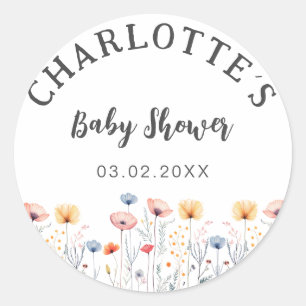 Sticker Rond OH BÉBÉ ! Fleur sauvage frais Baby shower blanc