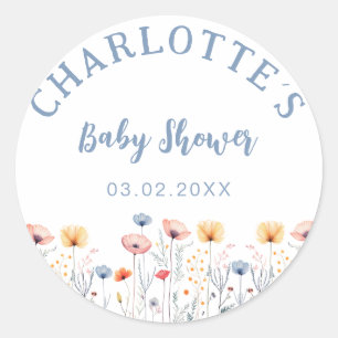 Sticker Rond OH BÉBÉ ! Fleur sauvage frais   Baby shower blanc