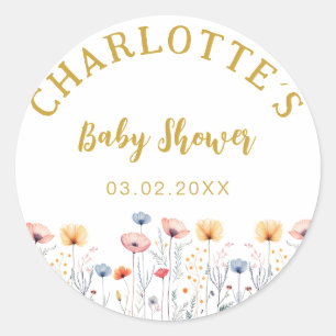 Sticker Rond OH BÉBÉ ! Fleur sauvage frais Baby shower blanc
