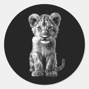 Sticker Rond Oh Bébé Gros Chat Cub Gris