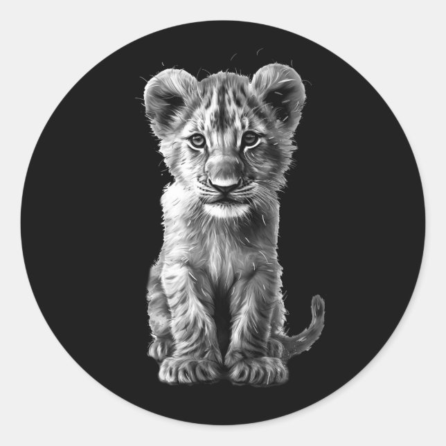 Sticker Rond Oh Bébé Gros Chat Cub Gris (Devant)