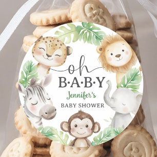 Sticker Rond Oh Bébé Jungle Baby Shower Safari Animaux
