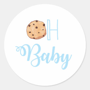 Sticker Rond Oh Bébé Lait et biscuits Baby shower bleu