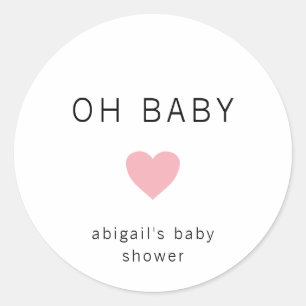 Sticker Rond Oh bébé moderne minimaliste rose Baby shower fille