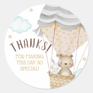 Sticker Rond Oh Bébé Ours en Peluche Bois Neutre Baby Shower