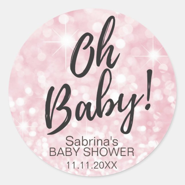 Sticker Rond OH BÉBÉ ! Parties scintillant rose étincelle Baby  (Devant)