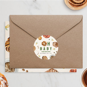 Sticker Rond Oh Bébé pâtisseries + Pacificateurs Baby shower ne