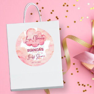 Sticker Rond Oh bébé rose whimsical baby shower de nuage en fav