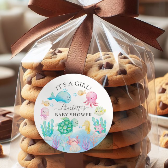 Sticker Rond Oh Bébé Sous Le Baby shower De Mer (Créateur téléchargé)