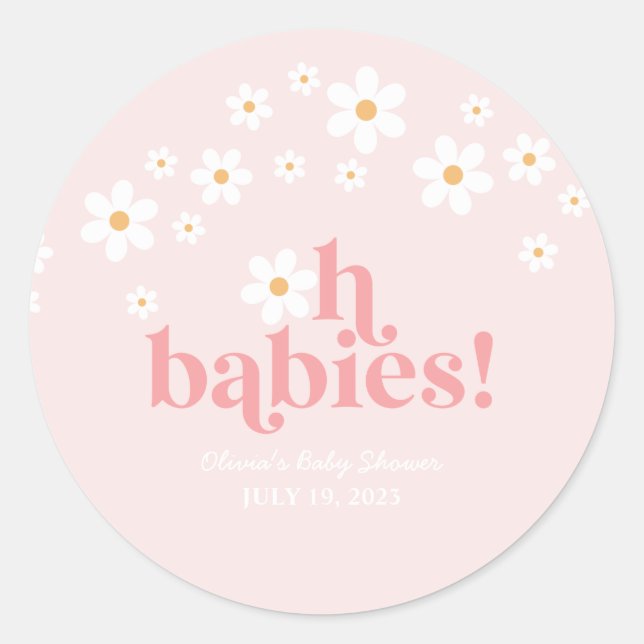 Sticker Rond oh bébés Fête Rétro Rose Bébé Fille (Devant)