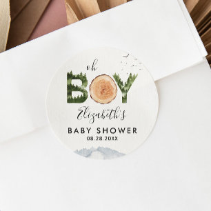 Sticker Rond Oh Boy Aquarelle Bois Ours Baby shower
