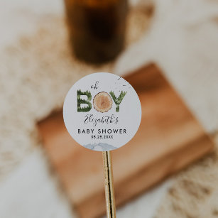 Sticker Rond Oh Boy Aquarelle Bois Ours Baby shower