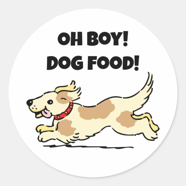 Sticker Rond Oh Boy Chien Nourriture Affamé Chiot Illustration  (Devant)
