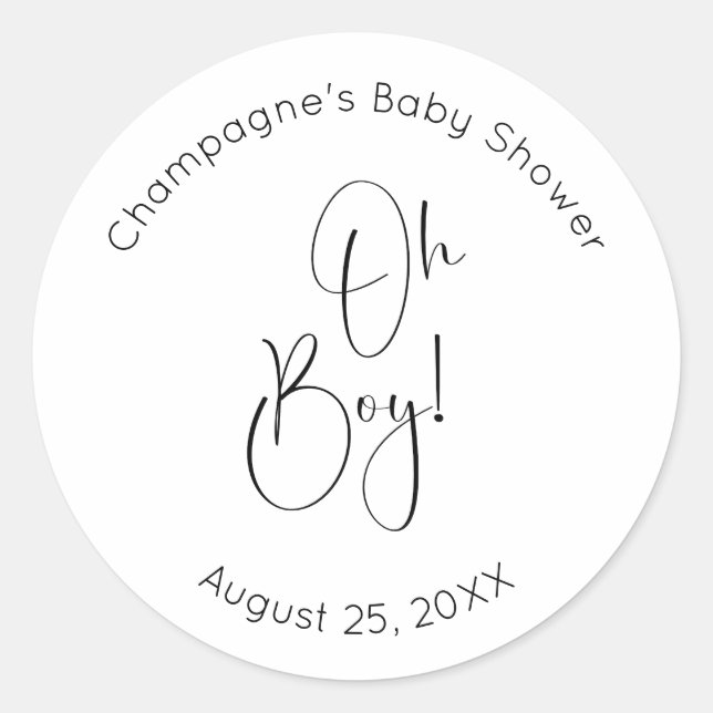 Sticker Rond Oh Boy Modern Script Baby shower (Devant)