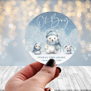 Sticker Rond Oh Boy Winter Baby shower des bois