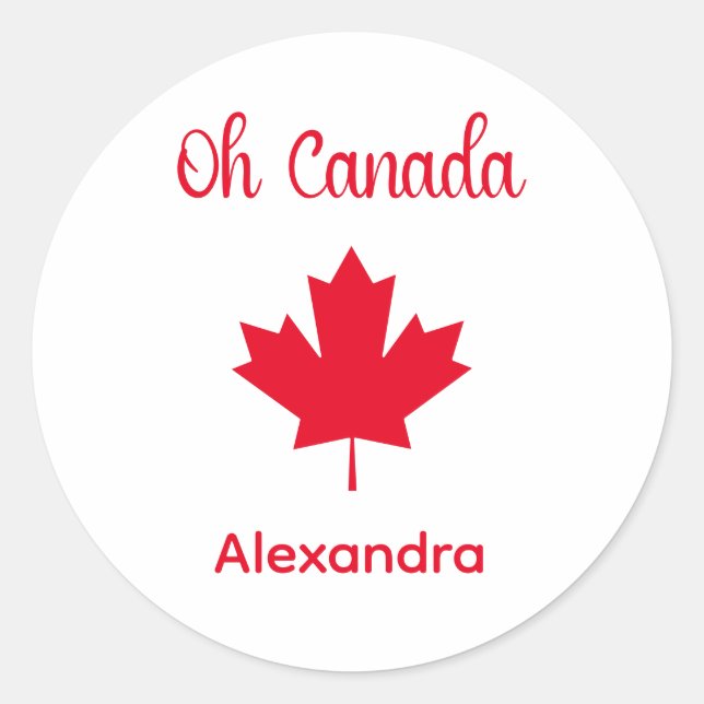 Sticker Rond Oh Canada | Elégante feuille d'érable rouge (Devant)