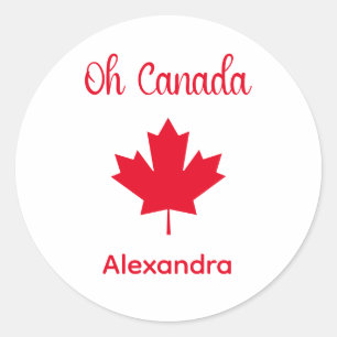 Sticker Rond Oh Canada Elégante feuille d'érable rouge