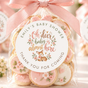 Sticker Rond Oh Cerf Baby Shower Woodland Remerciement