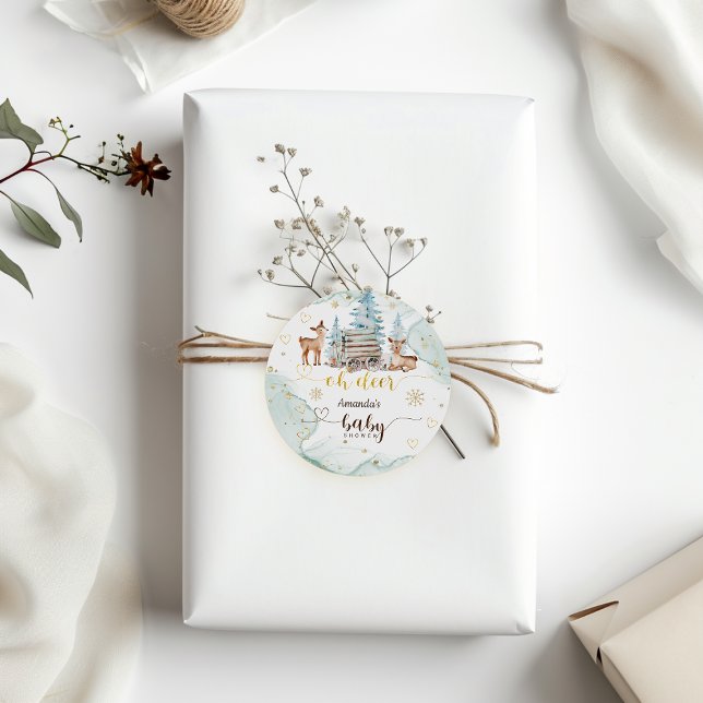 Sticker Rond Oh Cerf Forêt Enneigée Baby Shower (Créateur téléchargé)