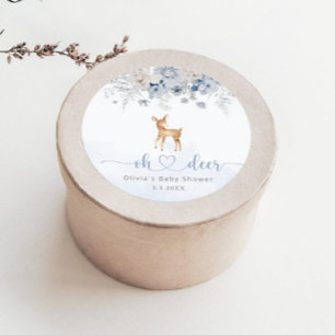 Sticker Rond Oh cerf hiver bleu garçon baby shower