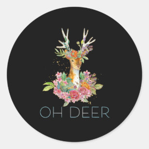 Sticker Rond Oh Cerf Mignon Design Minimaliste Coloré 