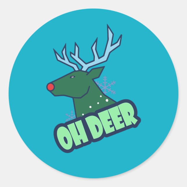 Sticker Rond OH CERF Renne de Noël drôle (Devant)