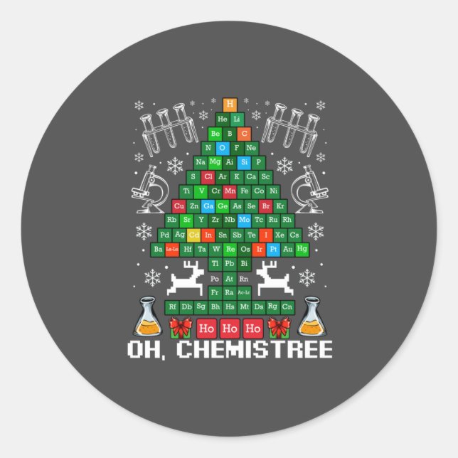 Sticker Rond Oh Chemistree Christmas Chemistry Science Periodic (Devant)