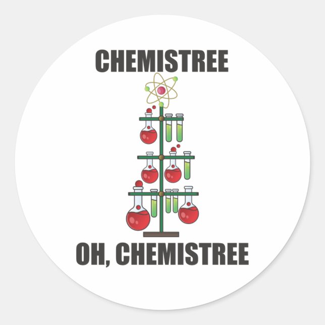 Sticker Rond Oh Chemistree maître en chimie de Noël (Devant)